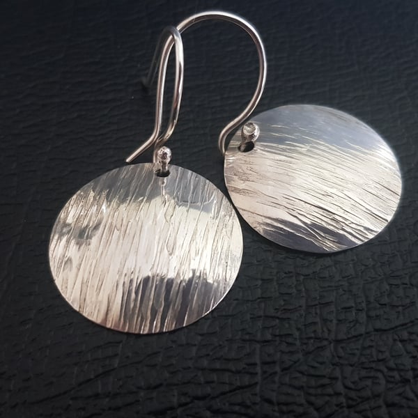 Large sterling silver rippled, 'bark' textured disc earrings - made to order