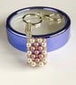 Cream & Pink Rectangle Crystal Pearl Handbag Charm, Chainmaille Chain & Keyring - Image 1