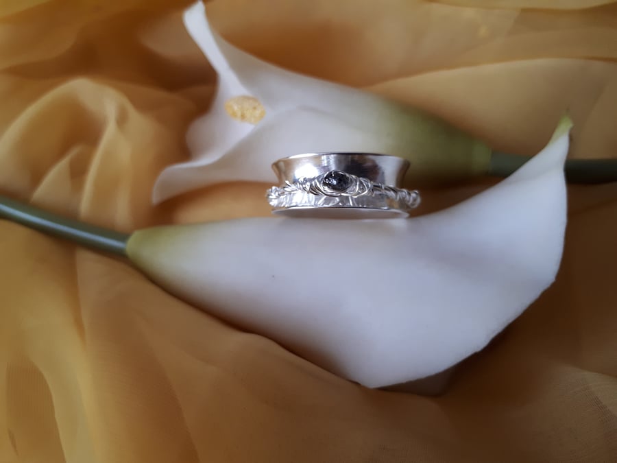 Sterling silver black diamond spinner ring