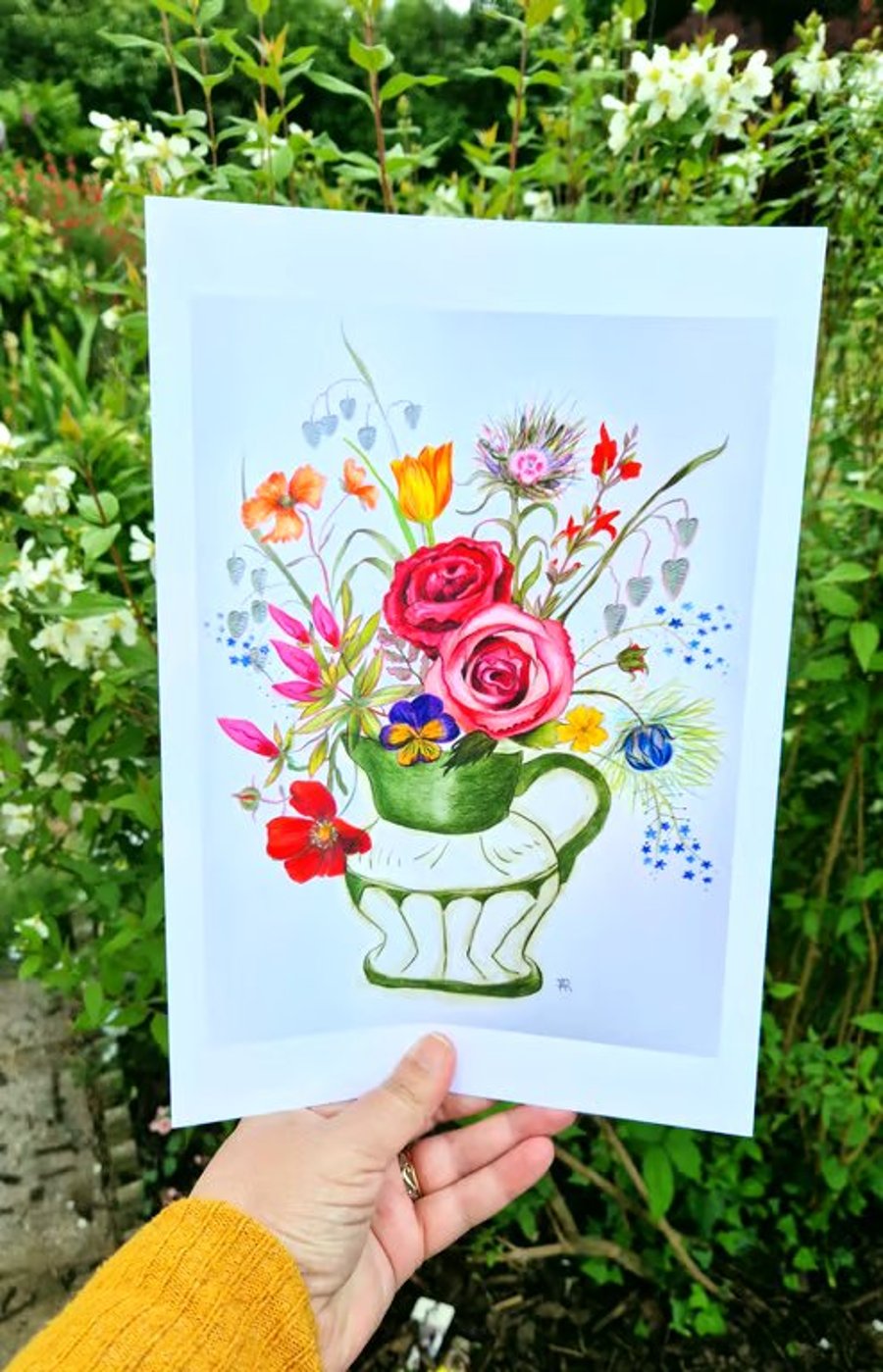 Green flower jug,  print from original artwork. A3, A4 available. 