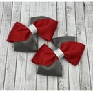 Red, Grey and White School Diagonal Bows