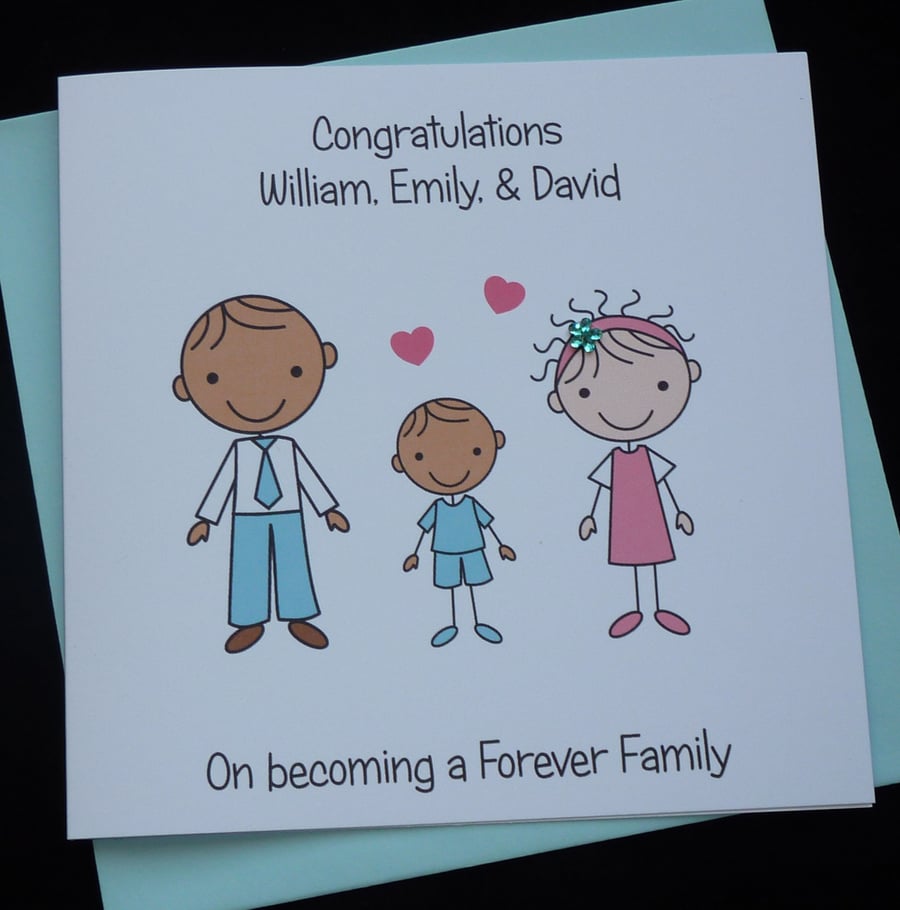 Handmade Personalised Adoption or Forever Family Card-- Mixed Race