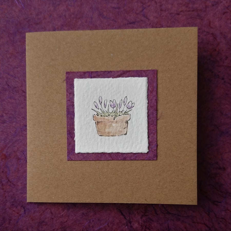 Card - Crocus flowers - Original drawing - Recycled - Free gift tag! 