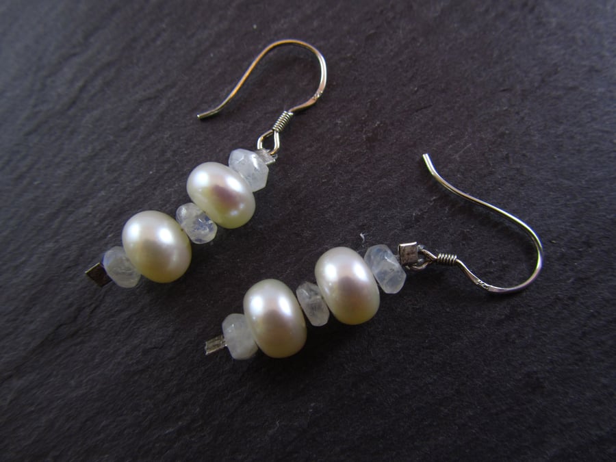 White Pearl Moonstone Earrings 