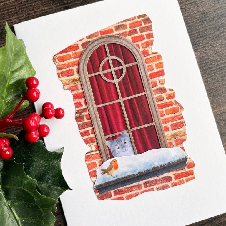 Cat christmas card, grey tabby card, funny cat card, card for cat lover