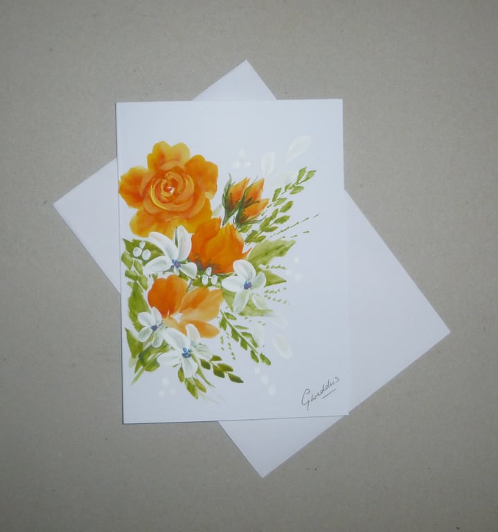 hand painted floral blank greetings card ( ref FA 267 D3 )