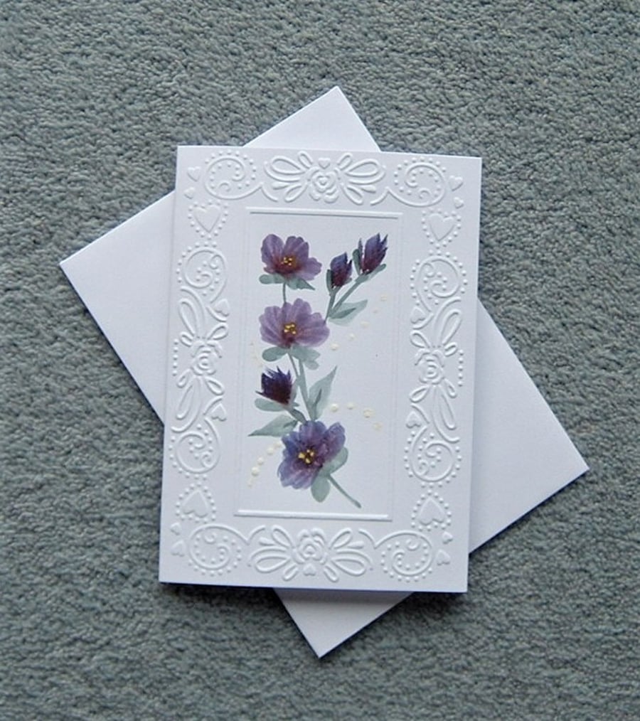 hand painted watercolour floral greetings card ( ref F 122 )