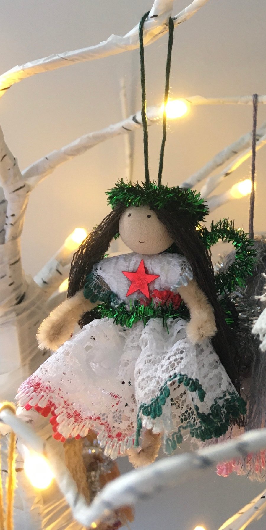 Tiny  Red And Green Fairy Christmas Tree Decoration