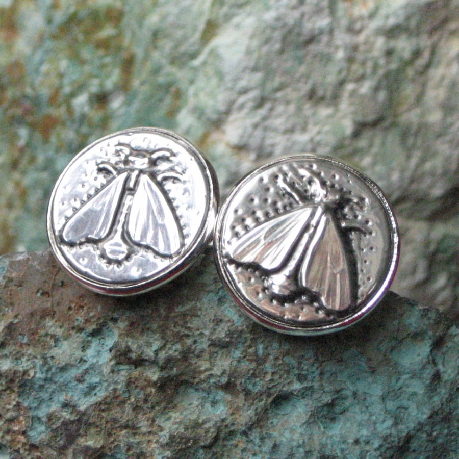 Bee Cufflinks, Bee Design Cuff Links in Silver Pewter, Handmade Pewter Accessory