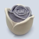 White trinket pot with blackcurrant rose lid - handmade jewellery box