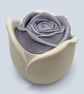 White trinket pot with blackcurrant rose lid - handmade jewellery box
