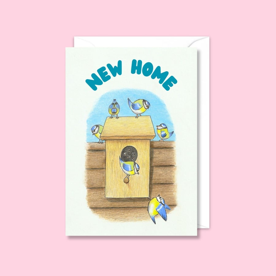 New Home Greeting Card: Garden Birds Pencil Illustration (901)