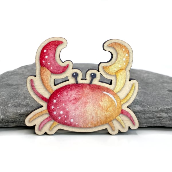 Crab Fridge Magnet - Maple Wood Magnet - Seaside Kitchen Coastal Decor
