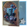Steampunk Greeting Card with Vintage Hat, Roses & Wrist Cuff Watch