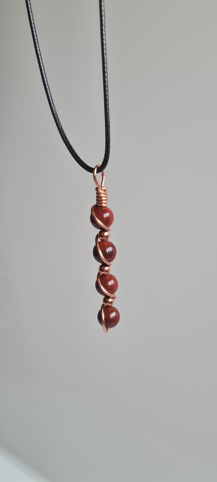 Handmade Red Snakeskin Jasper & Copper Pendant Necklace Gift Boxed 