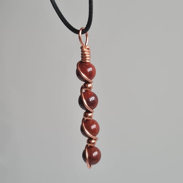 Handmade Red Snakeskin Jasper & Copper Pendant Necklace Gift Boxed 