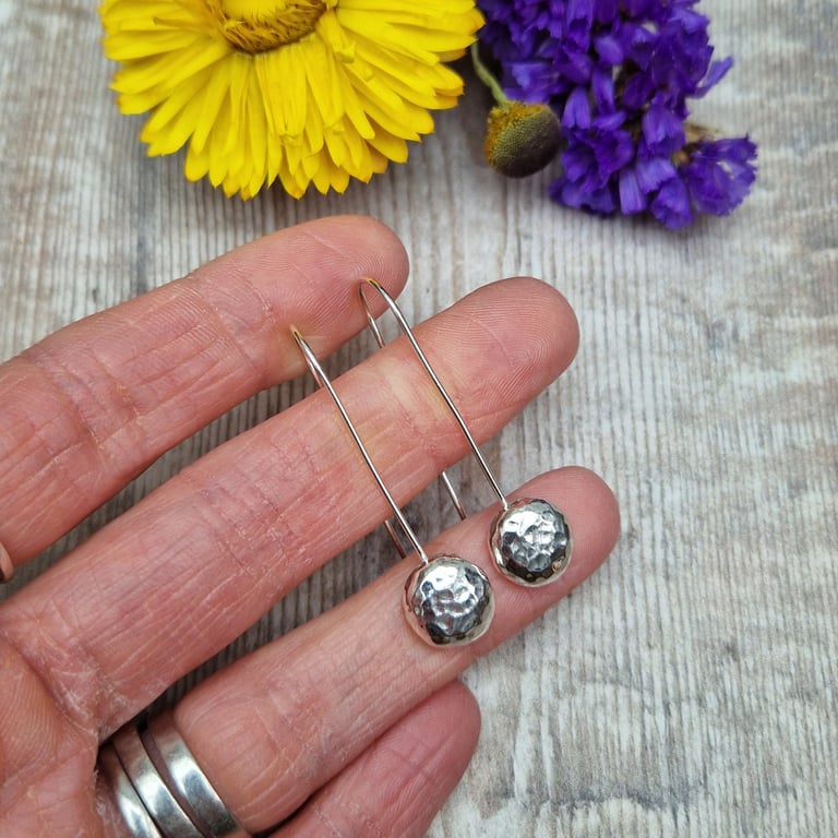 Sterling Silver Long Hammered Pebble Earrings - JBJ1048