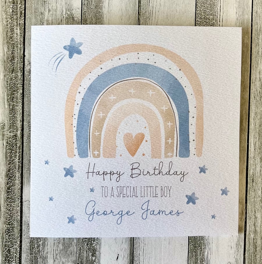 Happy Birthday Card, Personalised Blue Rainbow ... - Folksy