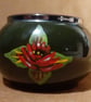 Upcycled green ceramic bowl handpainted with canal art style roses