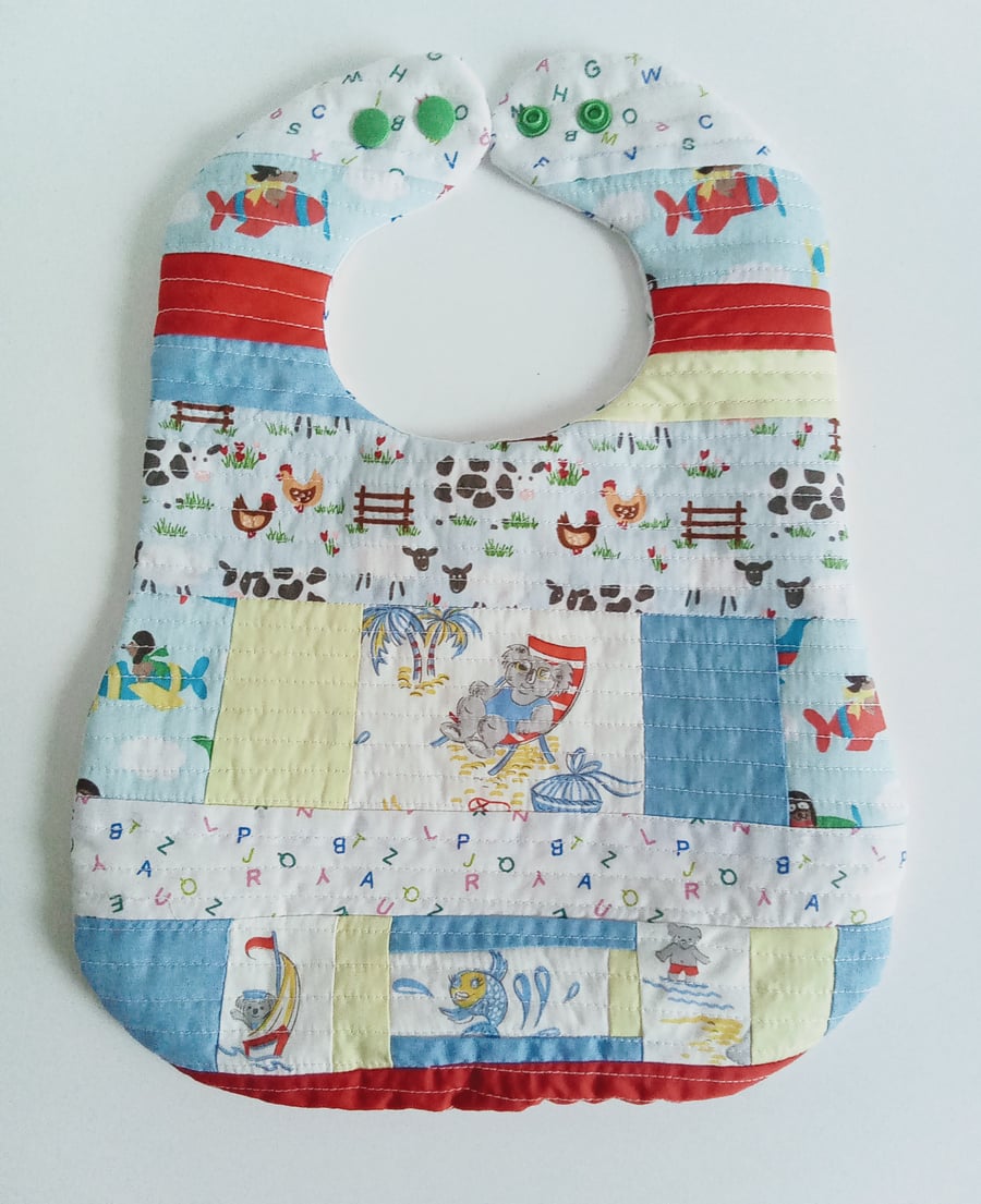 Bib, Babies Bib, Patchwork bib, quilted, Reversible bib, koala, bear, animals