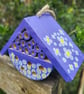 Tiny Wooden Bee Hotel - Small Bug House for Balcony or Garden - Lavender style