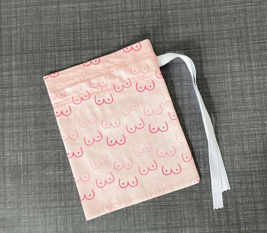 Pink Booby Print Cotton Fabric Drawstring Gift Bag: Small Present Wrap.