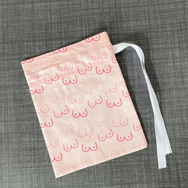 Pink Booby Print Cotton Fabric Drawstring Gift Bag: Small Present Wrap.