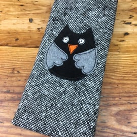 Owl Glasses case, book lover gift, Tweed wool fabric glasses sleeve