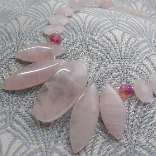 Rose Quartz Necklace, Semi-Precious Stone Necklace, Handmade Necklace DD4