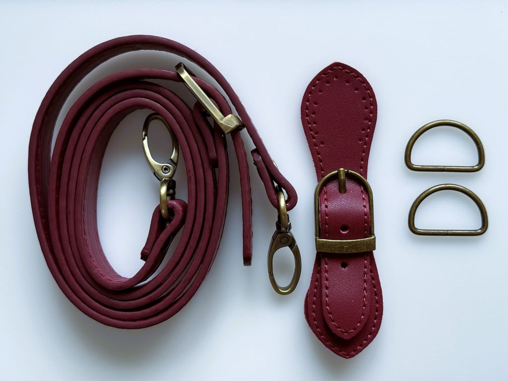 Dark Red Buckle Clasp & Strap Hardware Kit for Making a Felt Bag on a Ball
