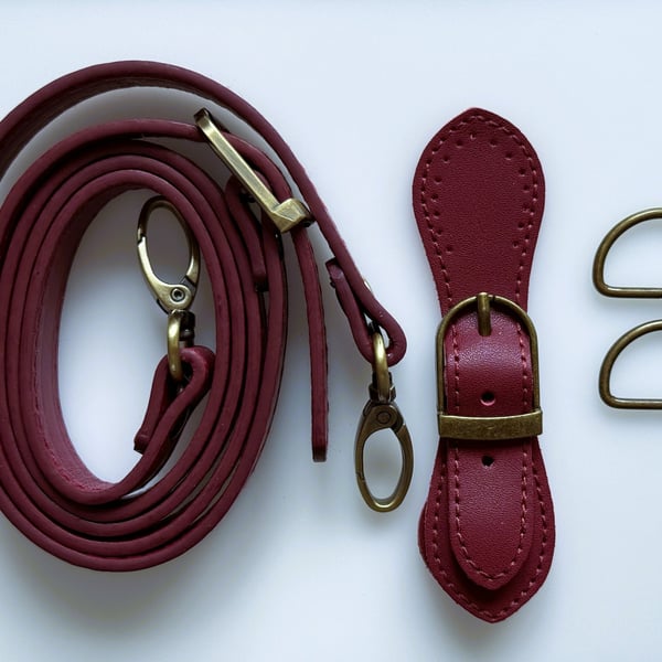 Dark Red Buckle Clasp & Strap Hardware Kit for Making a Felt Bag on a Ball