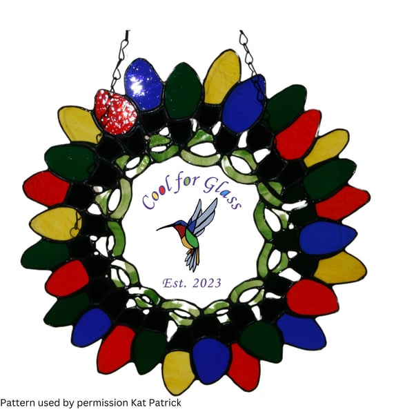 Stained glass xmas lights wreath 