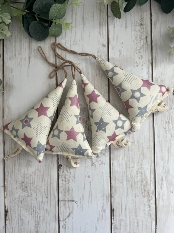 Set of 4 Hanging Decorations in Star Fabric, Christmas Decoration, Door Hanger