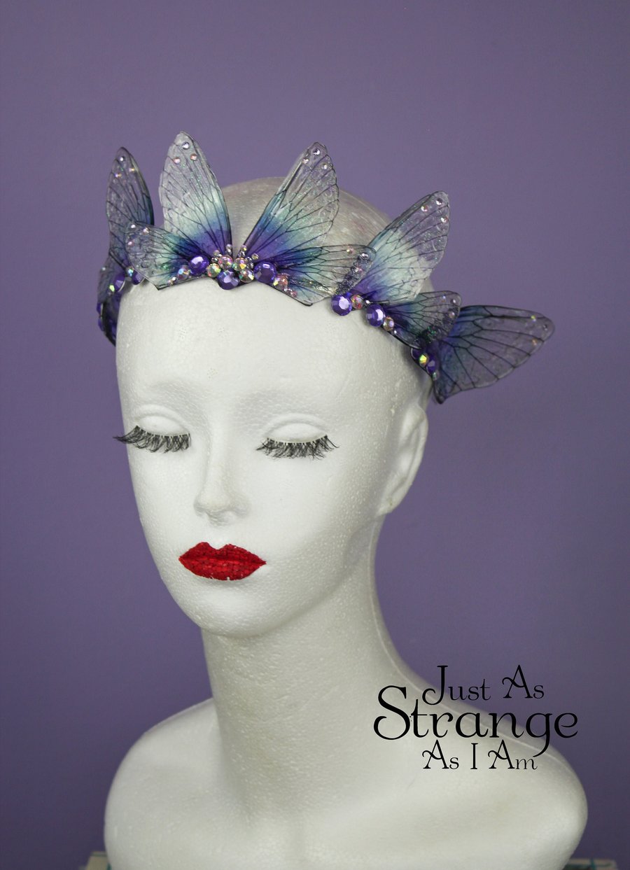 MADE TO ORDER - Enchanting Midnight Water Purple Blue Fairy Wing Tiara Crown