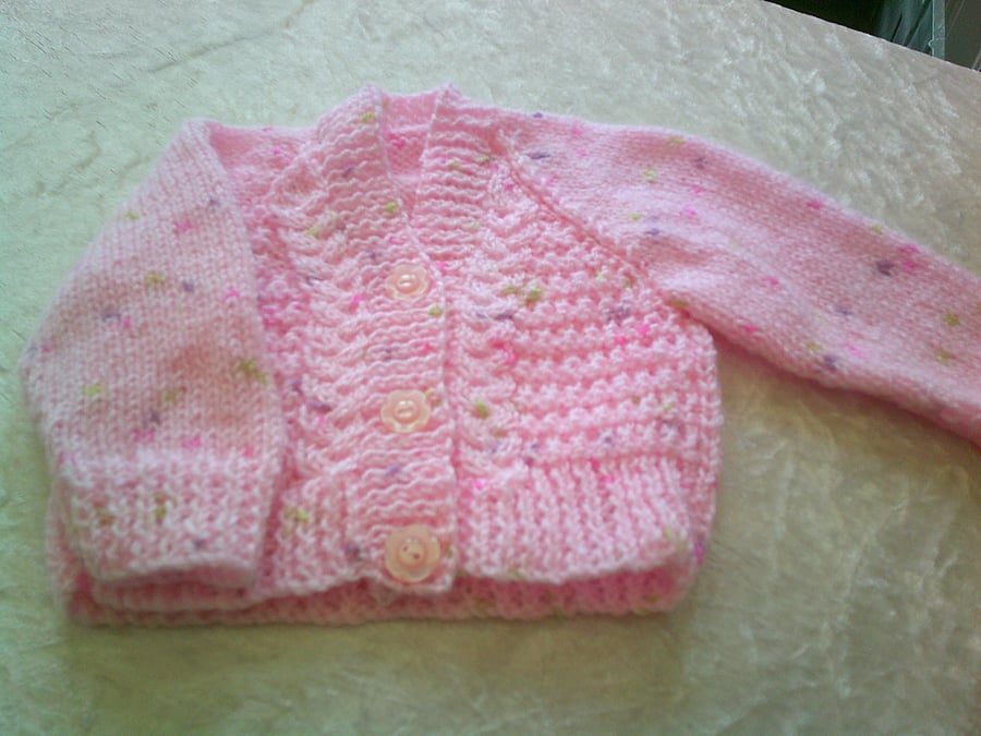 16 Inch V Neck Pink Cardigan with Multi Coloured Flecks