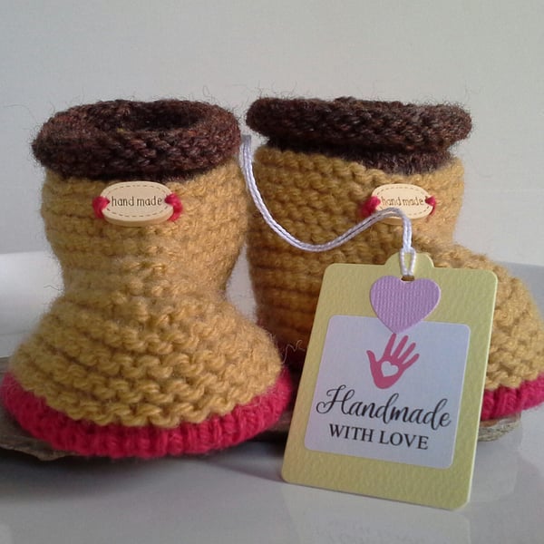 Aran Baby Slippers - Booties with Wool  9- 12 months