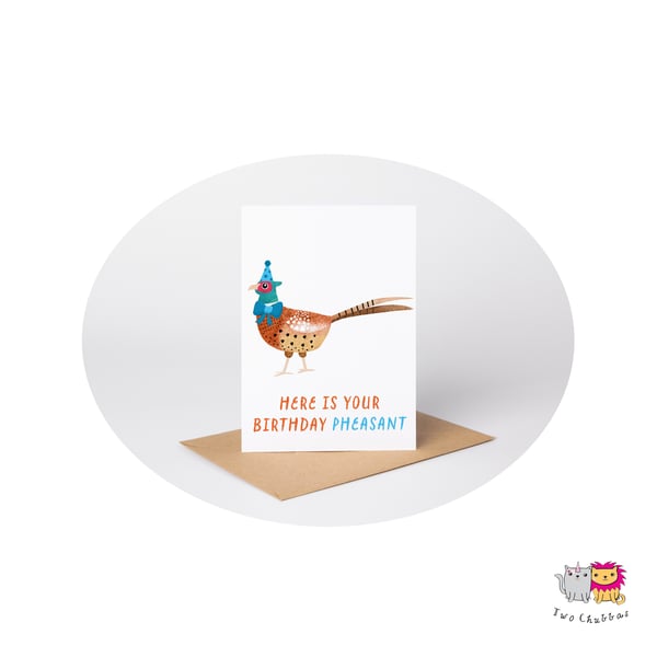 Pheasant Birthday Card, A6 Birthday Card, Cute Animal Birthday Card