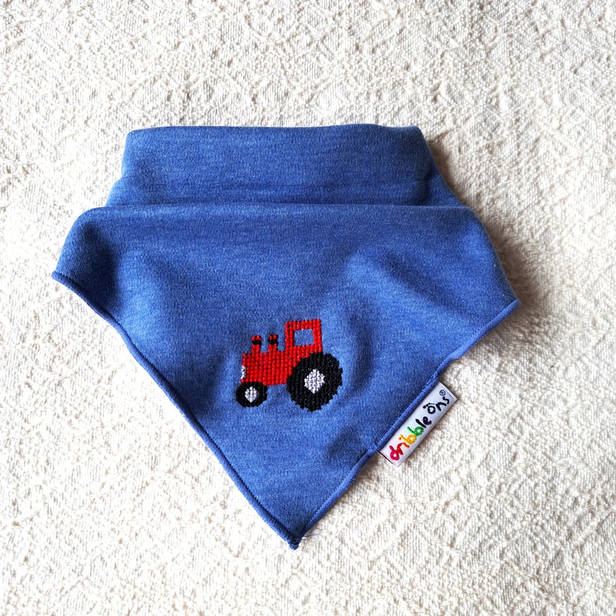 Tractor, dribble bib, hand embroidered