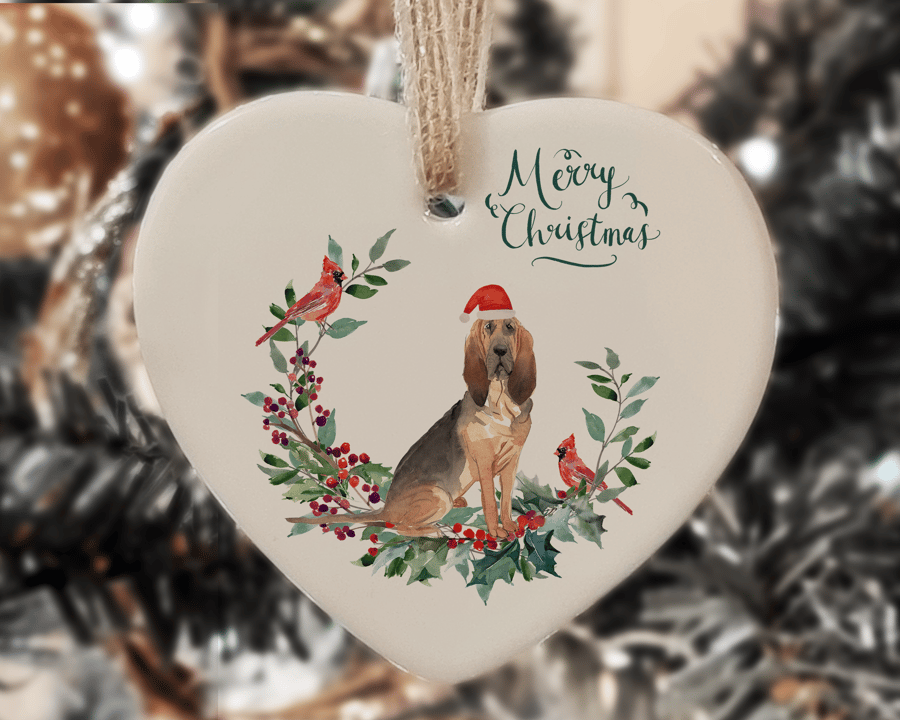 Ceramic Ornament - Bloodhound Dog - Personalised Christmas Decoration