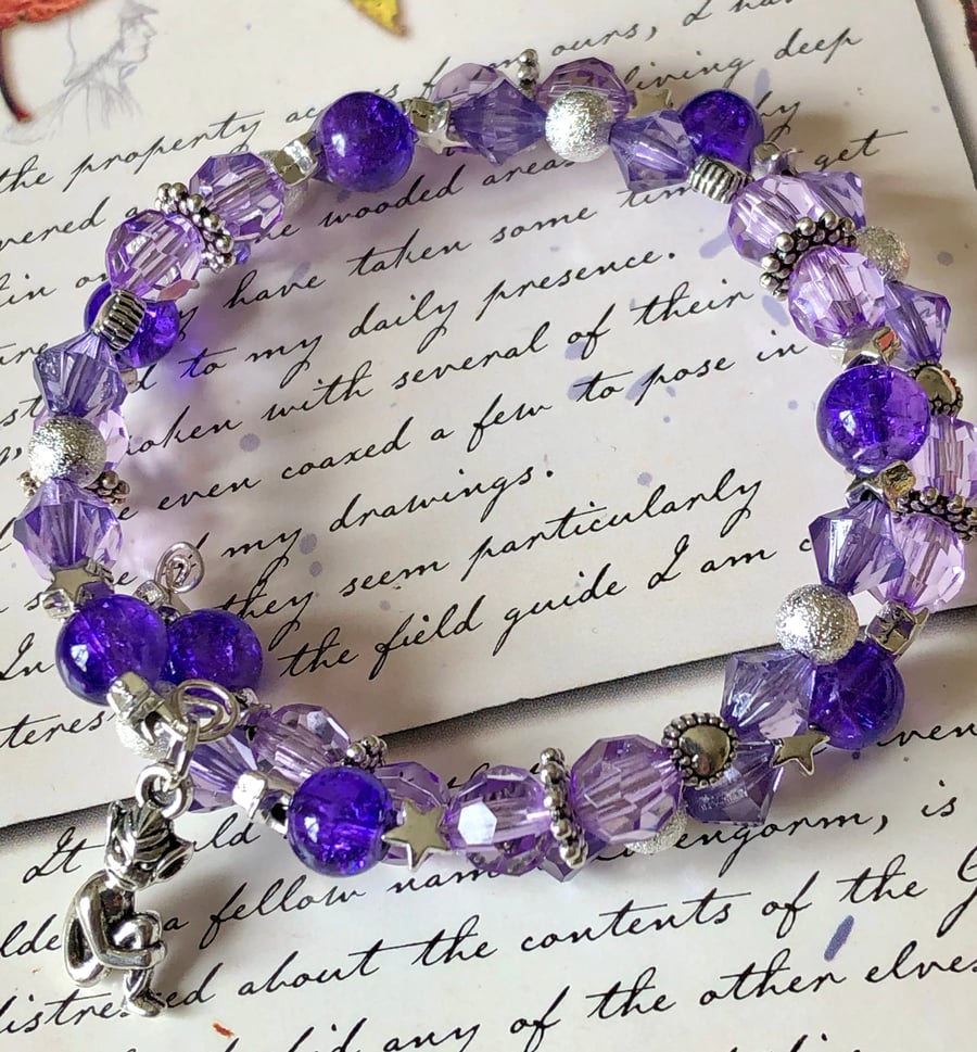 Lucky Cornish Pixie Purple Beaded Wrap Bracelet
