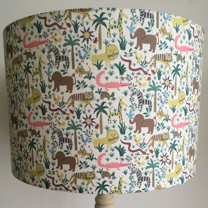 Liberty Louie's Jungle- Handmade Nursery Table Lampshade. 30cm drum