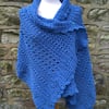 One off Handmade Rectangular Blue Shawl in Blue Soft Wool