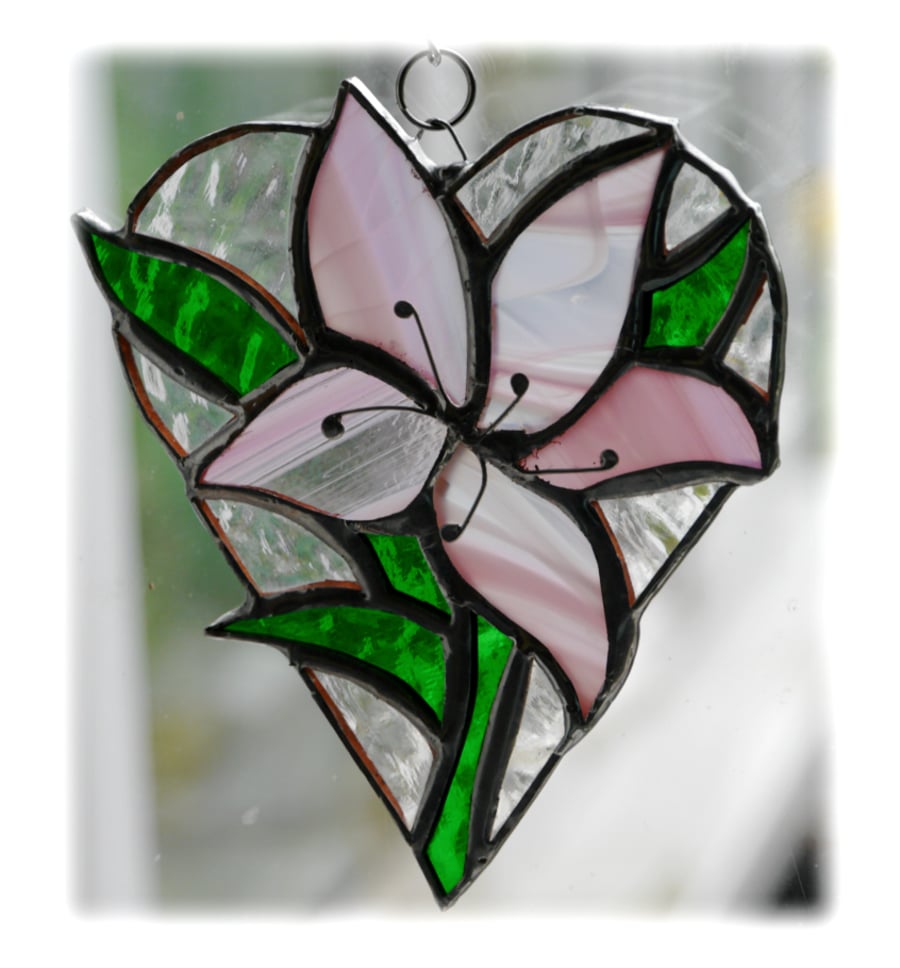 Lily Heart Suncatcher Stained Glass 007 Pink