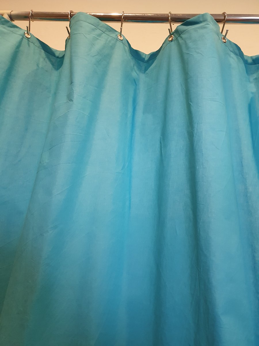 BESPOKE DROP Teal Organic Cotton Shower Curtain, washable non-waxed
