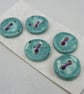 5 Small Round Eggshell Blue Ceramic Buttons - Image 3