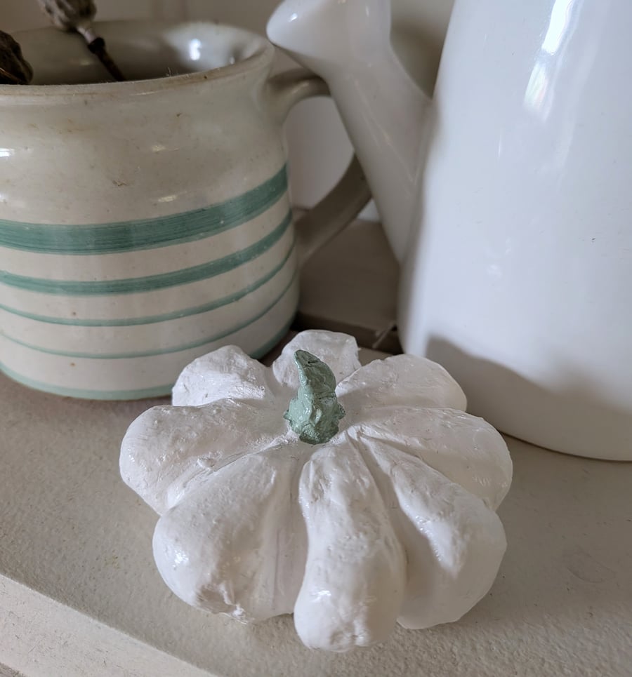 White & Green Clay Pumpkin 