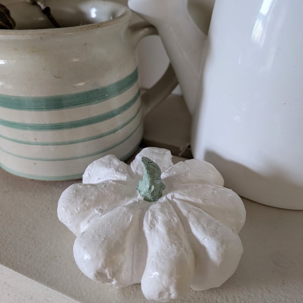White & Green Clay Pumpkin 