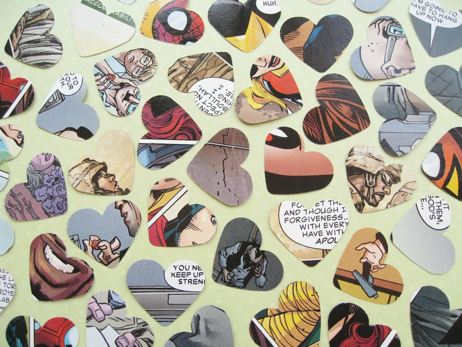 100 Comic Book Confetti Hearts - Superhero Heart - Wedding, Birthday Party Decor