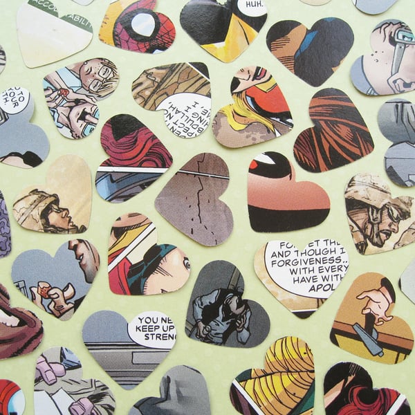 100 Comic Book Confetti Hearts - Superhero Heart - Wedding, Birthday Party Decor