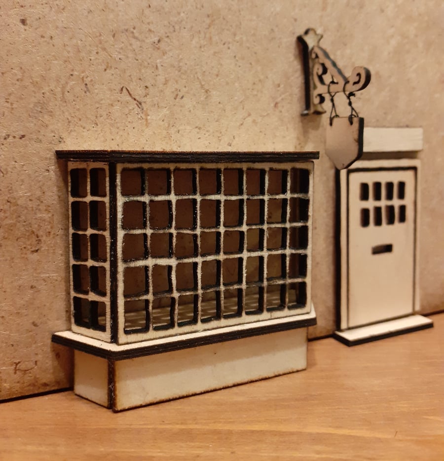 Miniature Pub Bay Window Door Pub Sign Book Nook Blank Kit Diorama 1:48 scale